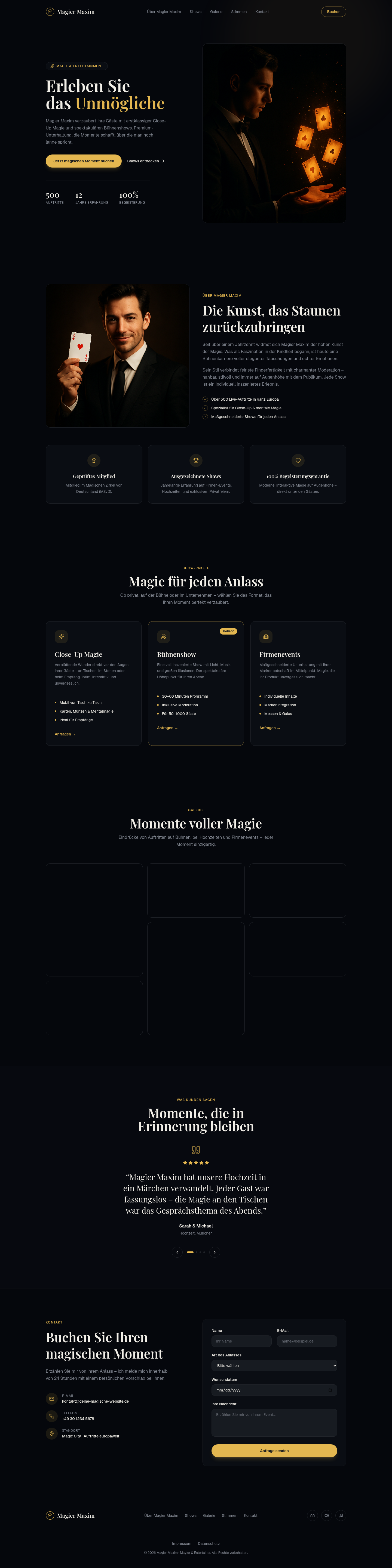 Live-Demo einer Künstler-Website für Magier Maxim